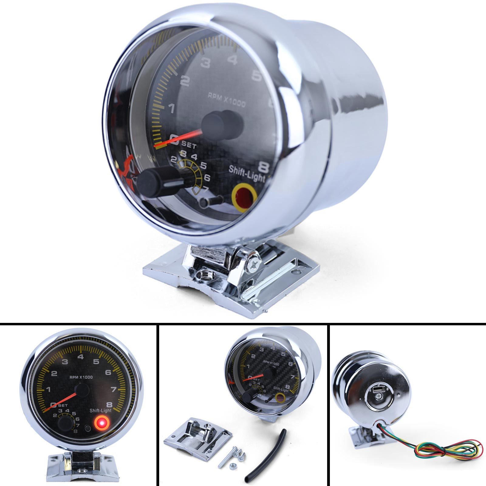Drehzahlanzeige 3,5 Zoll Performance Chrom mit Shiftlight Carbon Zifferblatt