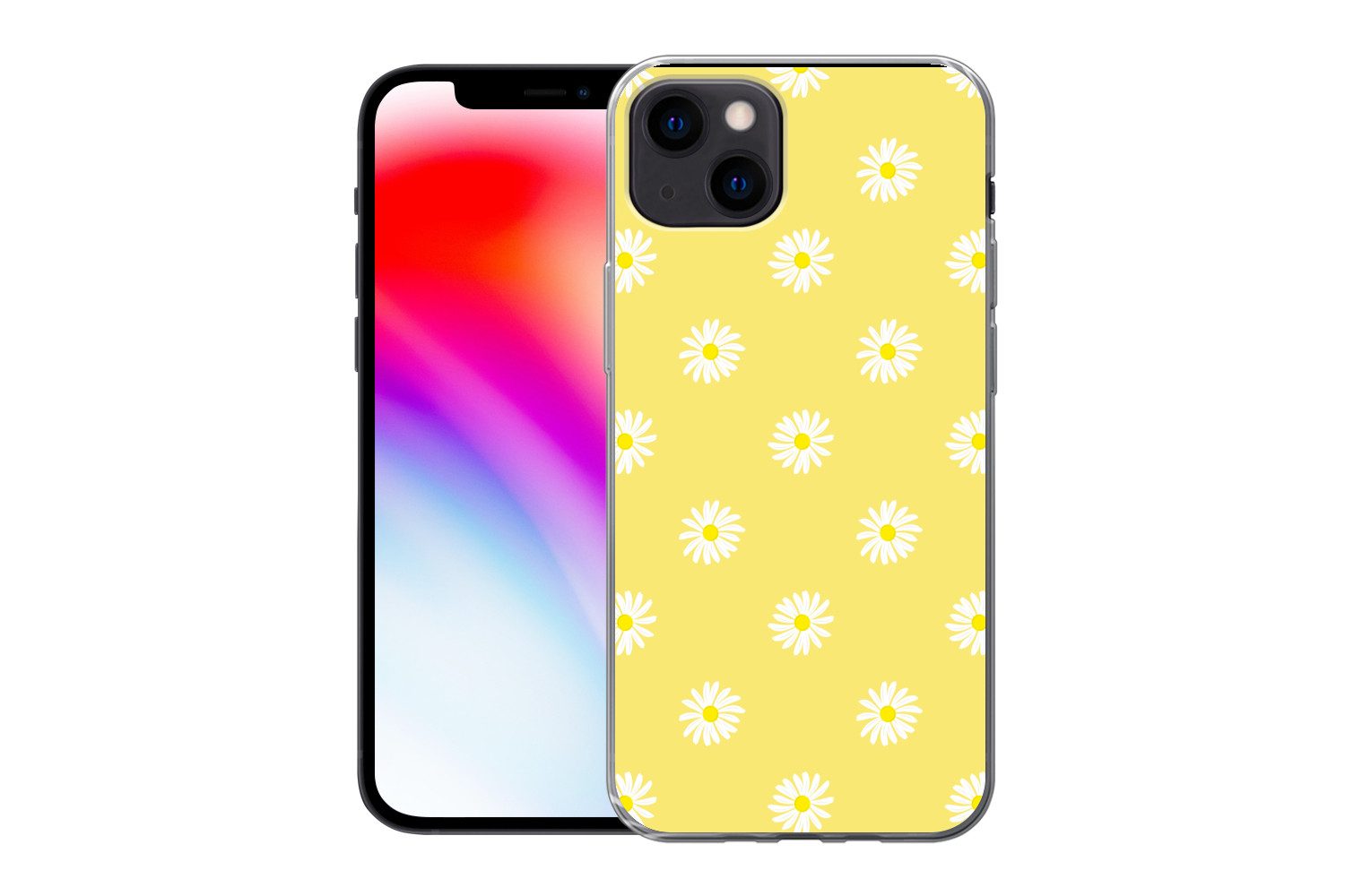 MuchoWow Handyhülle für Apple iPhone 13 Gänseblümchen - Pastell - Weiß - Gelb - Blumen, Smartphone-Bumper, Print, Handy Schutzhülle Dünn