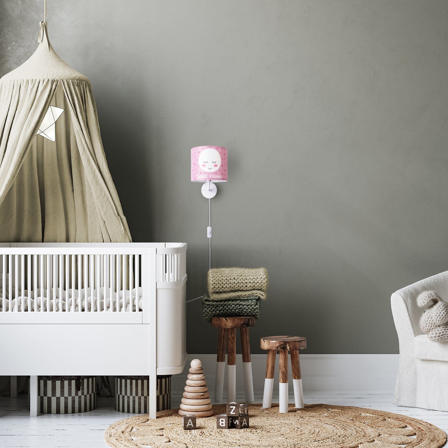 Home integriert, Kinderlampe Wandleuchte âˆ…18cm Kinderzimmer LED Kabel fest Babyzimmer Paco Mond Aleyna 3m 103, E14