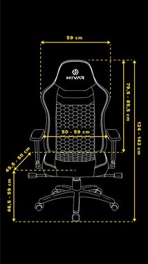 HIVAR Gaming-Stuhl ORBICAL SMOKE, Sitztiefenverstellung, höhenverstellbare Rückenlehne, Lordosenstütze, 4D Armlehnen, Wippwiderstand, Synchronmechanik, TÜV geprüft, Belastbarkeit 130 kg