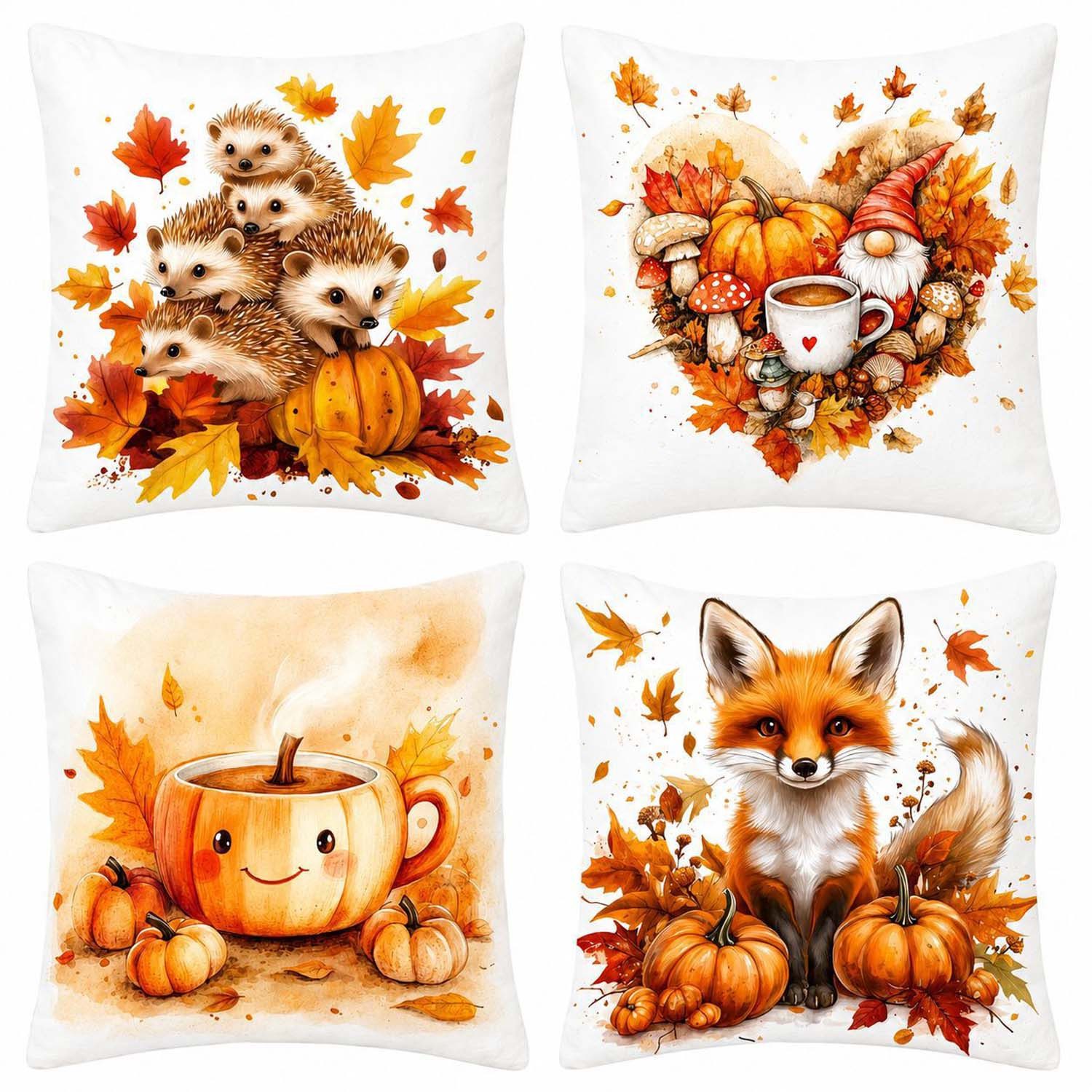 Sorvyzxn Kissenbezug 4er Set Kissenbezug Herbst 45x45 Kissenhülle Kürbis Deko