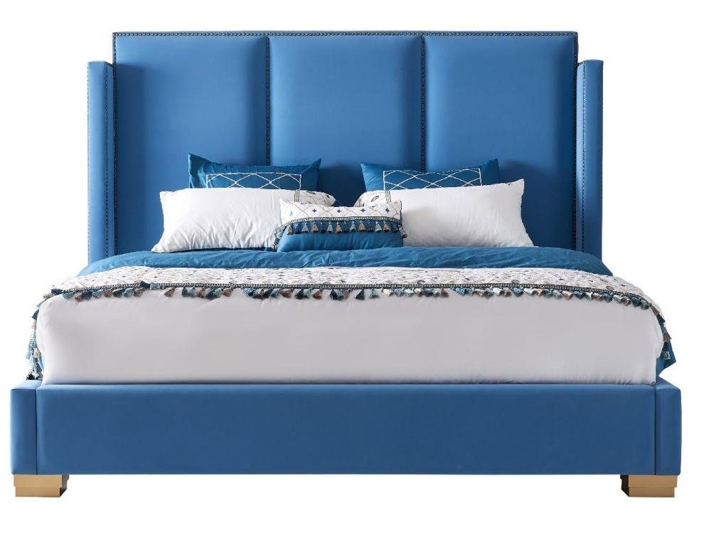 JVmoebel Bett, Schlafzimmer Design luxus Bett 150x200 Textil Doppel  Bettgestell Blau