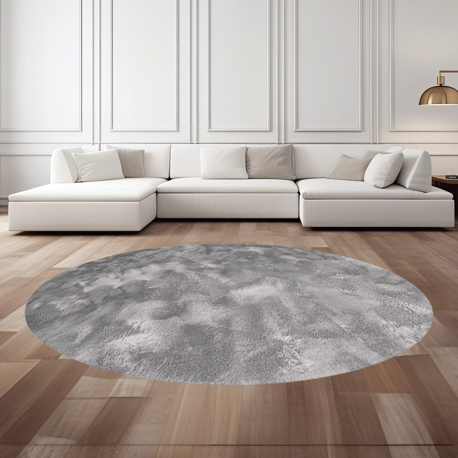 TaCa Home Teppich Flauschiges Hasenfell Imitat, oval, Höhe: 14 mm, Wohnzimmer Schlafzimmer Esszimmer, Anthrazit - 100 cm rund