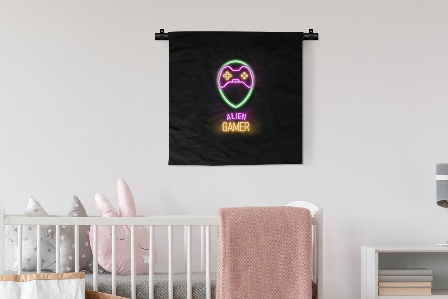 MuchoWow Wanddekoobjekt Gaming für Wohnzimmer, - Controller, - Zitate Kleid, Wanddeko Neon - Schlafzimmer, Kinderzimmer Wandbehang, - Alien-Gamer