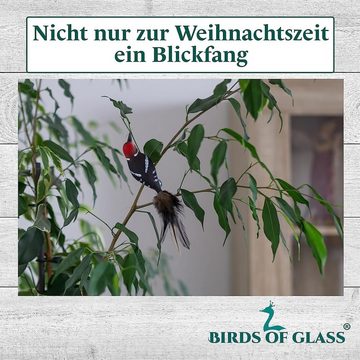Birds of Glass Christbaumschmuck Glasvogel Buntspecht mit Naturfeder, mundgeblasen, handdekoriert, aus eigener Herstellung