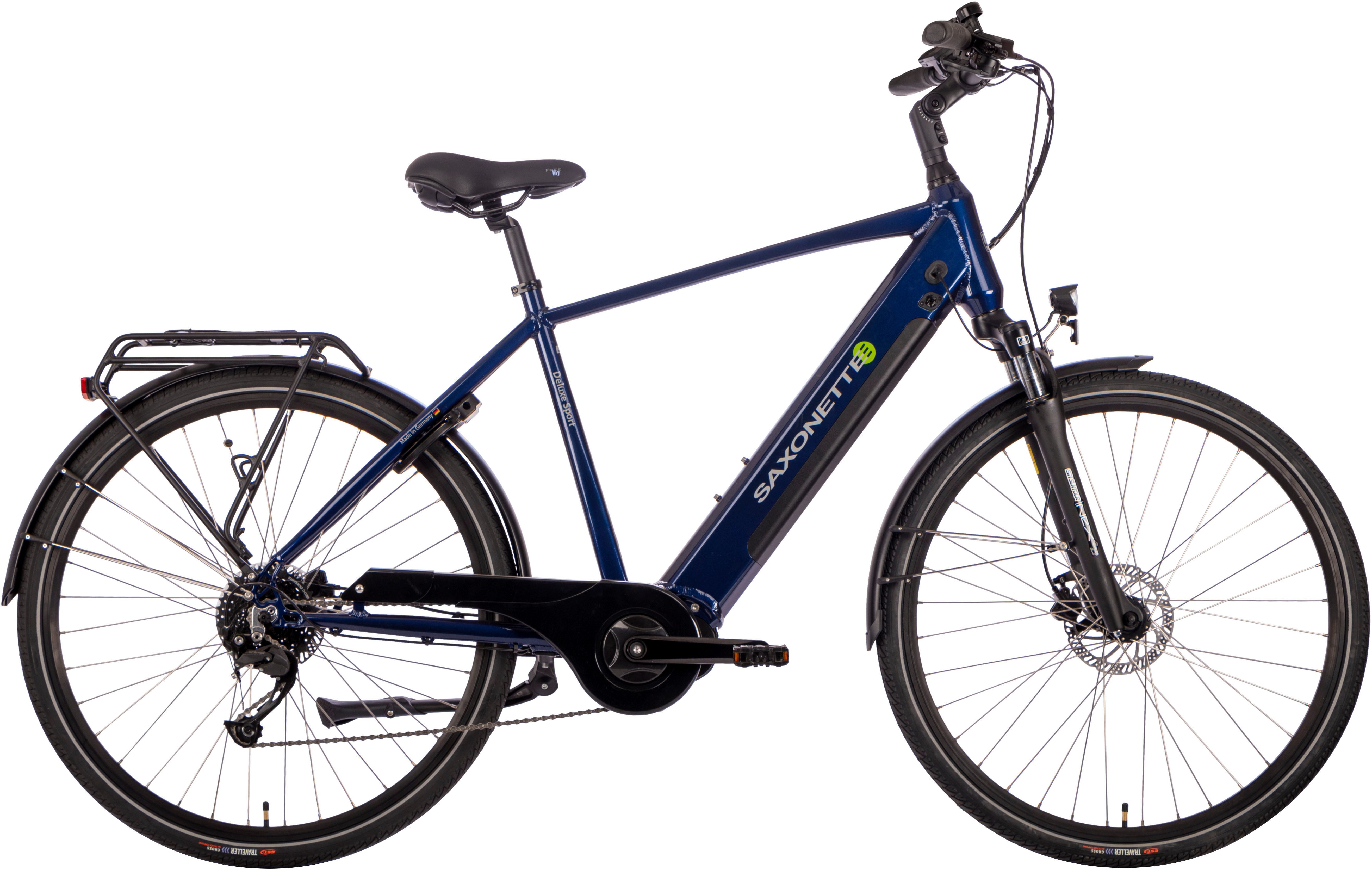 SAXONETTE E-Bike Cityrad Deluxe Sport Man, 9 Gang Shimano Alivio Schaltwerk, Kettenschaltung, Mittelmotor, 418 Wh, Pedelec, Elektrofahrrad für Damen u. Herren