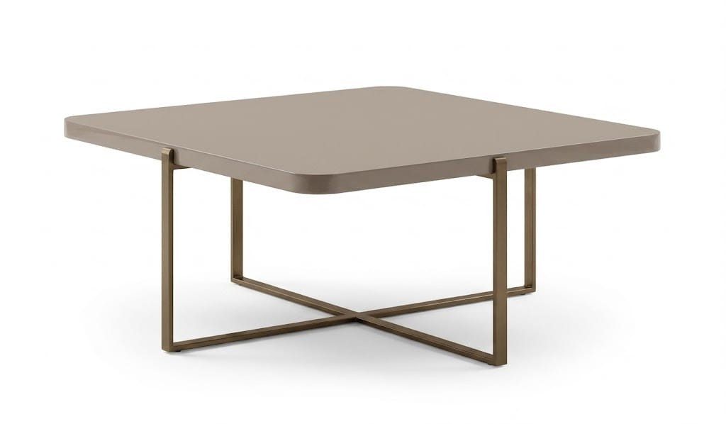 Xlmoebel Couchtisch Couchtisch Beige mit Gold Metallgestell Elegantes Wohnzimmermöbel
