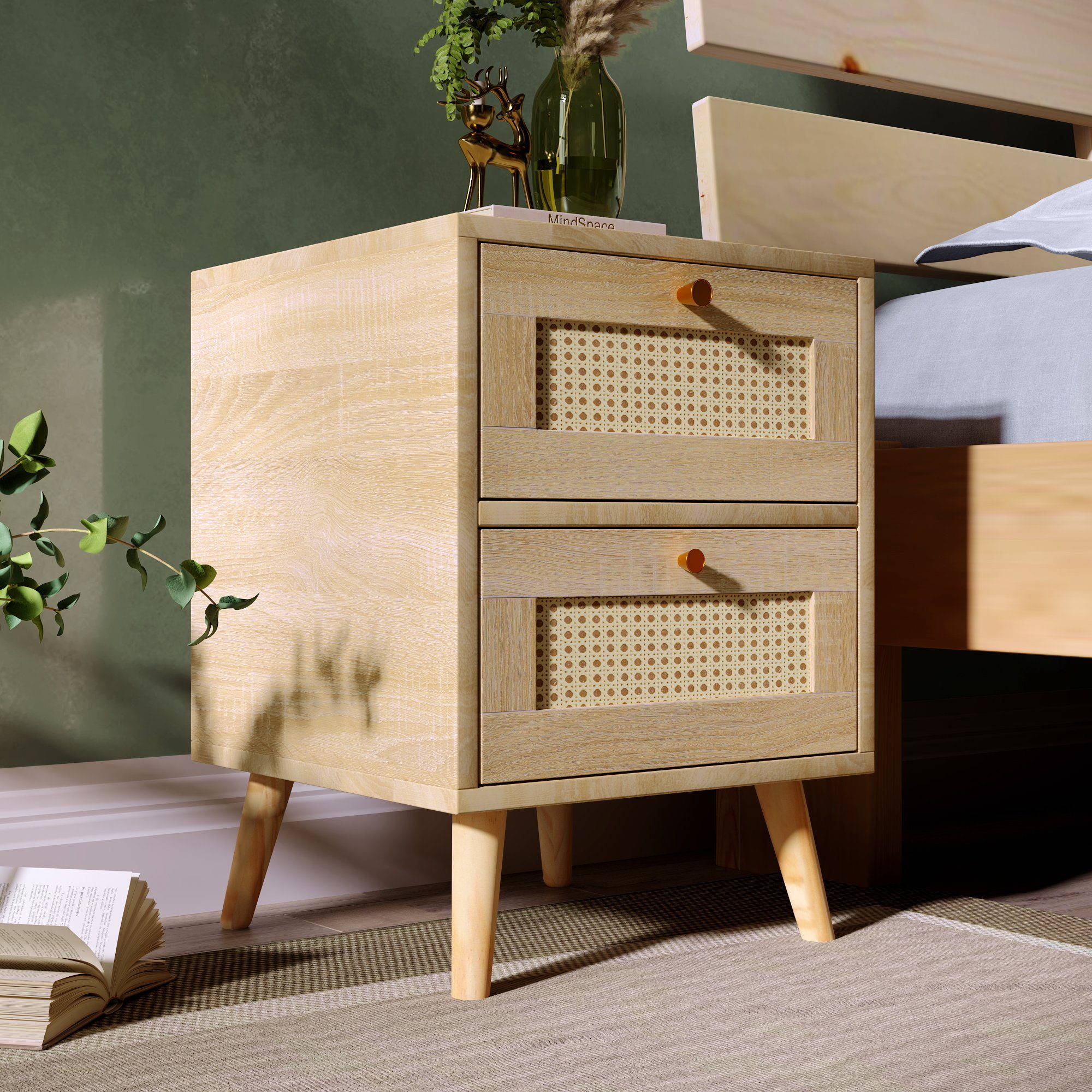 Nachttisch (1-St), Nachtschrank Nachtkommode Beistelltisch mit 2 Schubladen für Boxspringbett, 40 x 40 x 55 cm