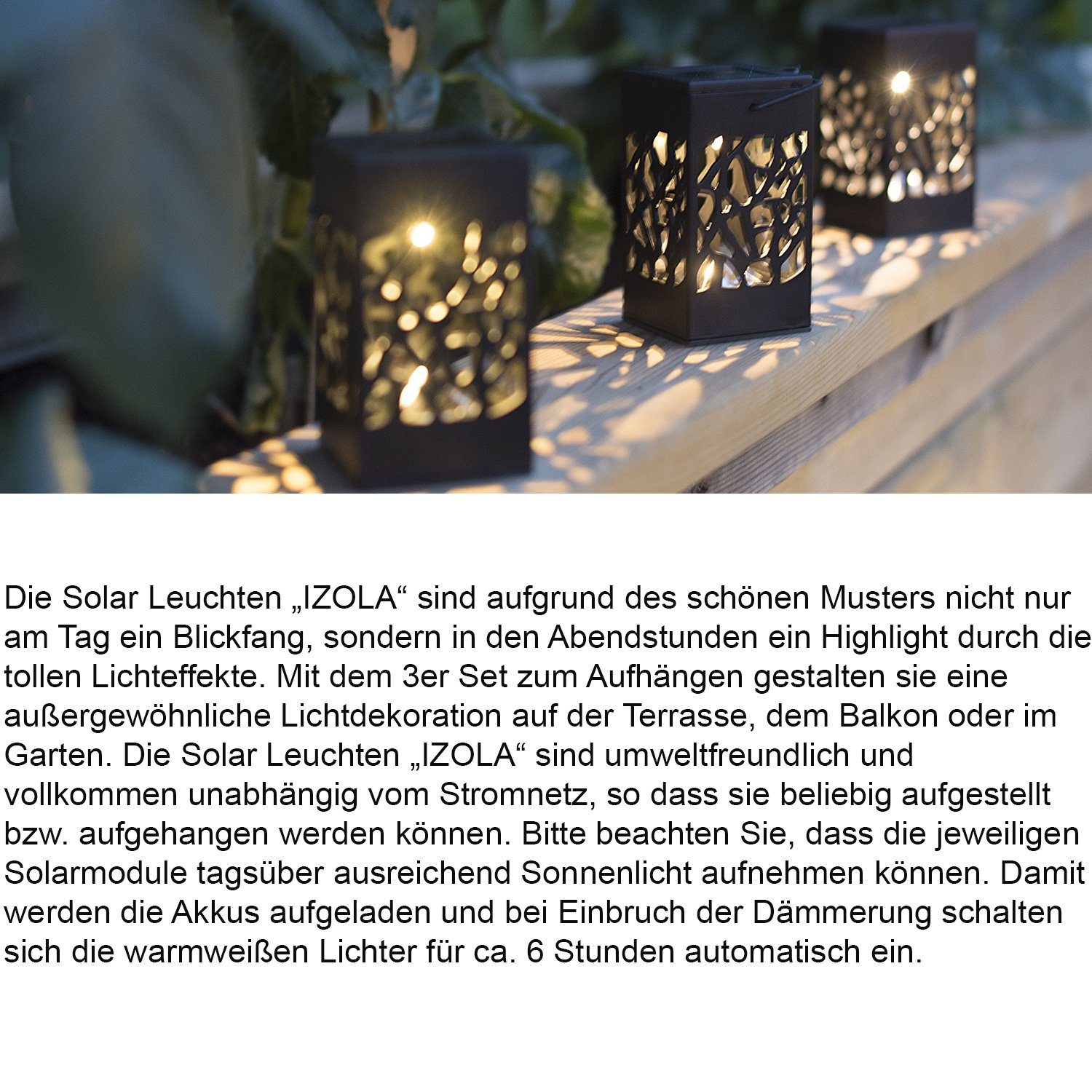 STAR TRADING LED schwarz, x Mini integriert, LED H 11 Set 6 BxT Solarleuchte (LED), cm, Laternen Warmweiß "Izola" fest SOLAR 3er cm