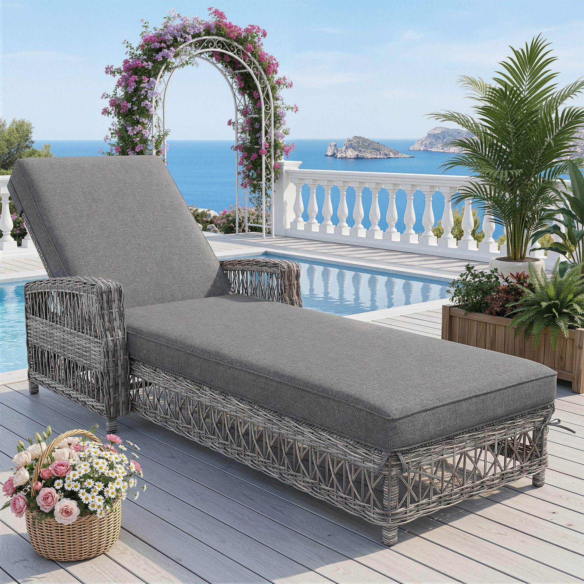 Flieks Gartenliege, 1 St., Outdoor-Liege Sonnenliege aus PE-Rattan mit verstellbarer Rückenlehne