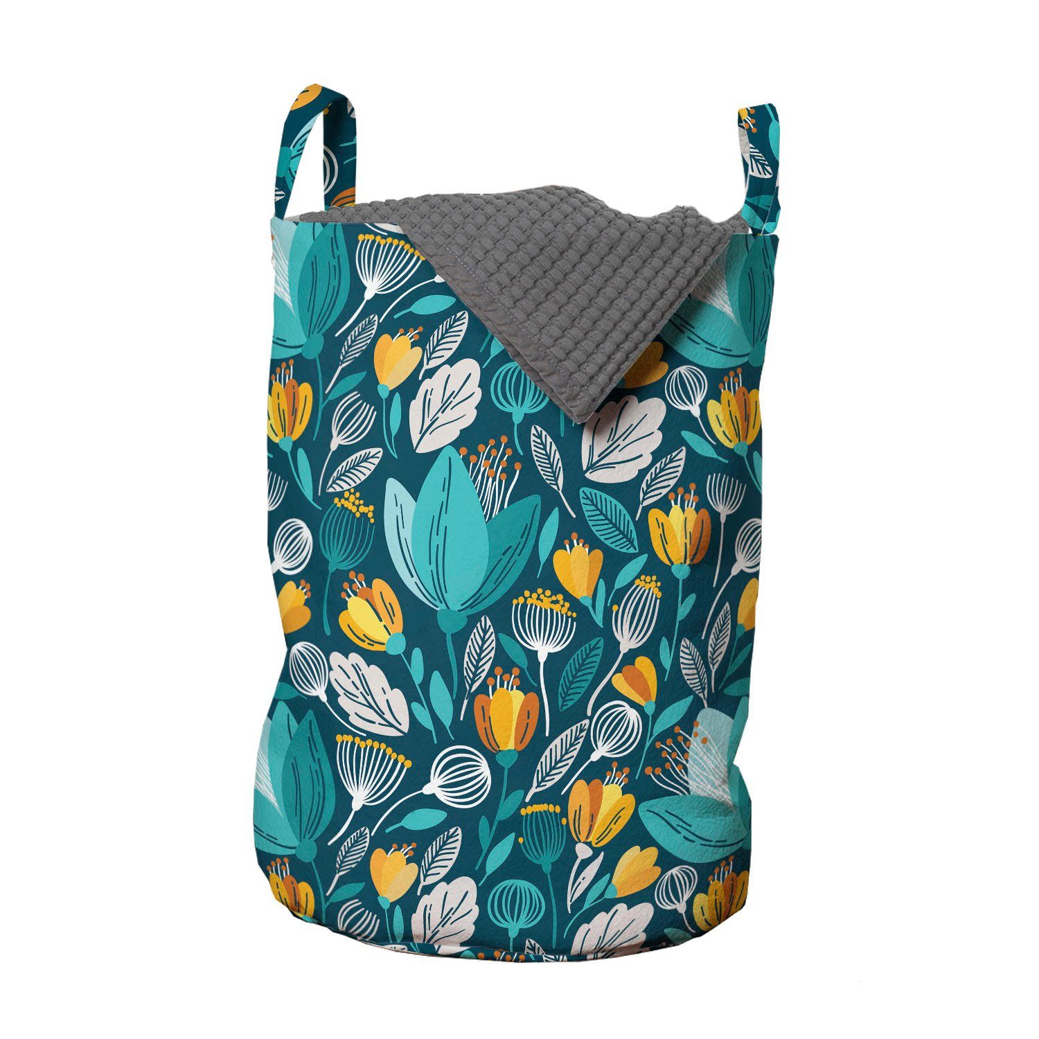 Wäschekorb Blumen Wiese Waschsalons, mit Frühlings-Wachstum Entwurf Kordelzugverschluss Wäschesäckchen Abakuhaus für Griffen