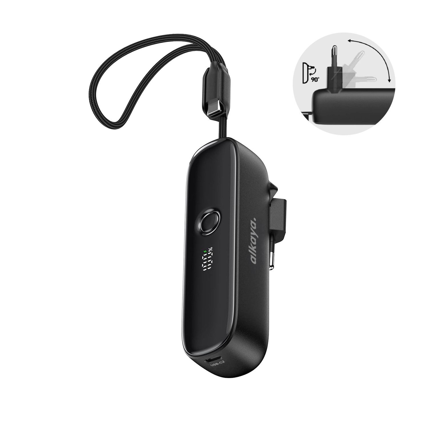 alkaya. Hybrid Charger Powerbank mit Stecker 5.000, USB-C, 22,5W Schnellladen Smartphone-Ladegerät (Integrierte Steckdose zum Aufladen enthalten)