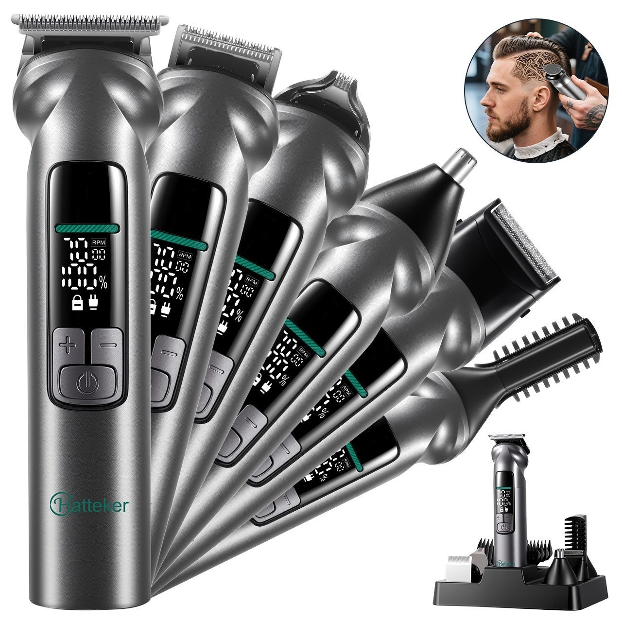 HATTEKER Bartschneider HT-820, Haarschneider Körperhaartrimmer, Multigroomer Herren 6-in-1