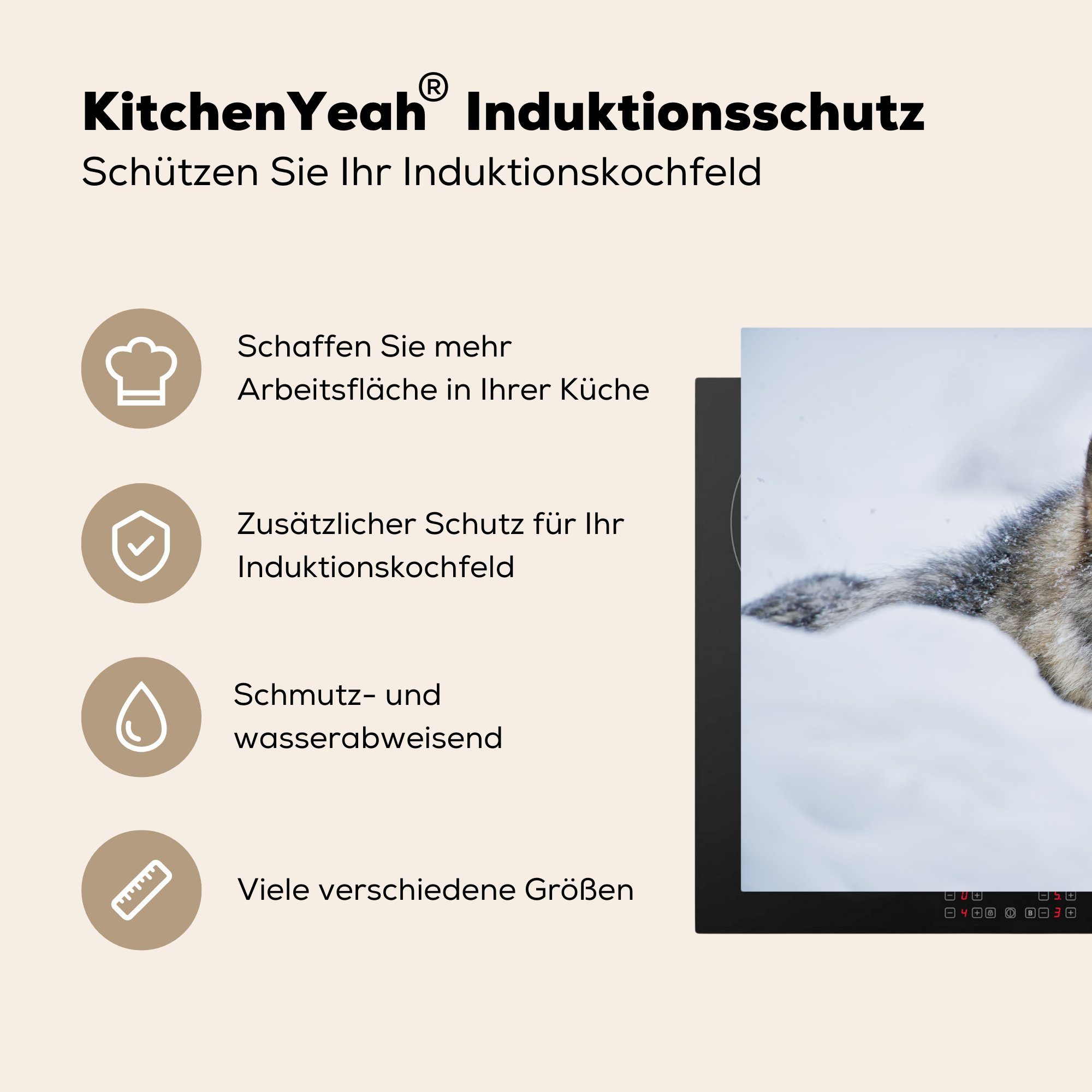 MuchoWow Herdblende-/Abdeckplatte Wolf - Schnee Mantel, die küche, Vinyl, für (1 Ceranfeldabdeckung tlg), - Induktionskochfeld Schutz 81x52 cm