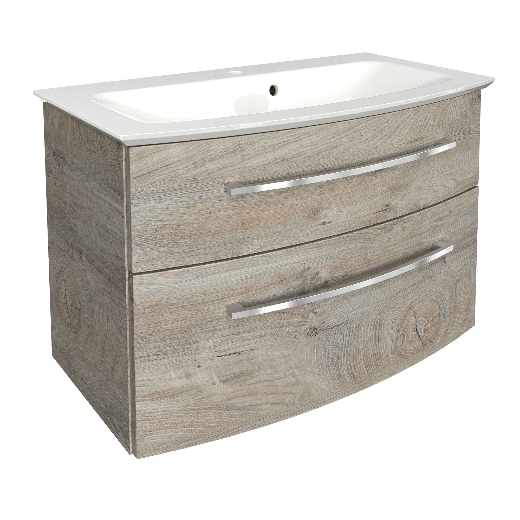 FACKELMANN Waschbeckenunterschrank B.Style Waschtischset 83 cm Korpusfarbe: Nature Oak Frontfarbe: Nature