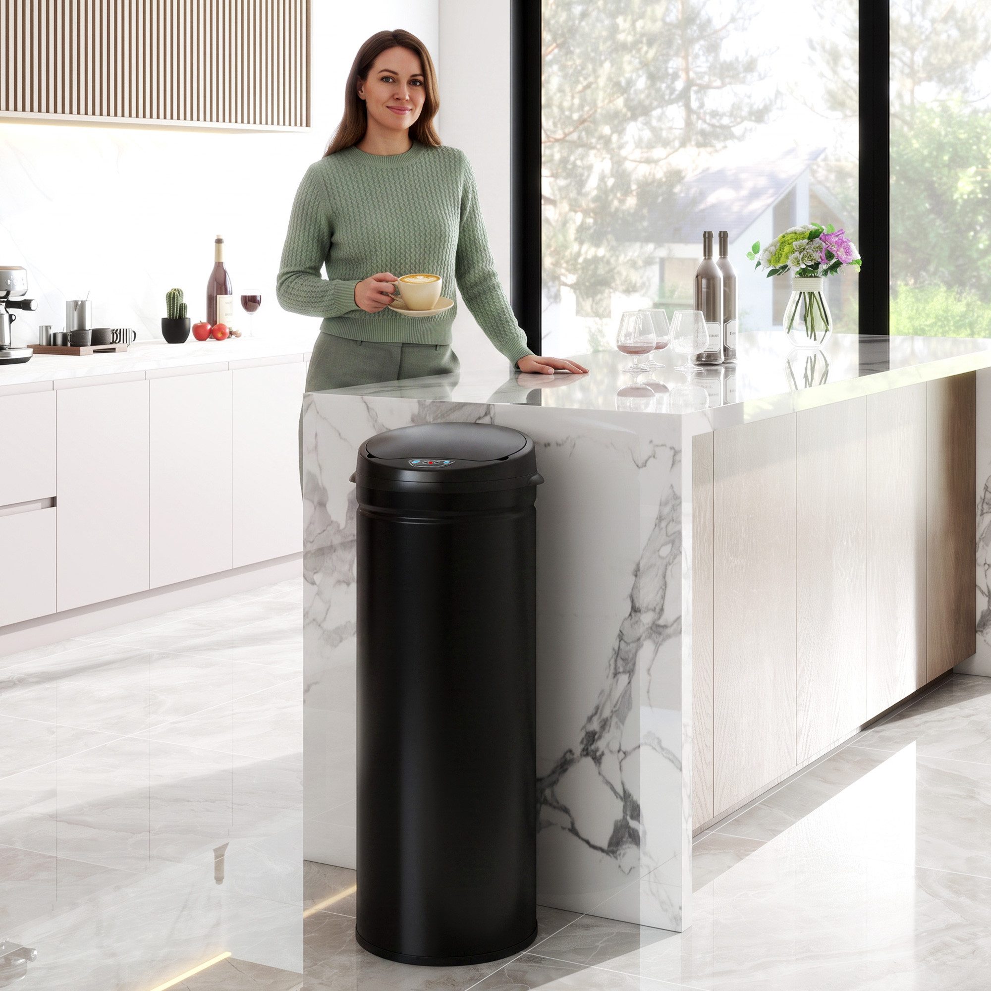 HOMCOM Mülleimer Sensor Mülleimer mit Soft-Close-Deckel, Bewegungssensor, aus Edelstahl für hygienische Küchen, Büros, Schwarz