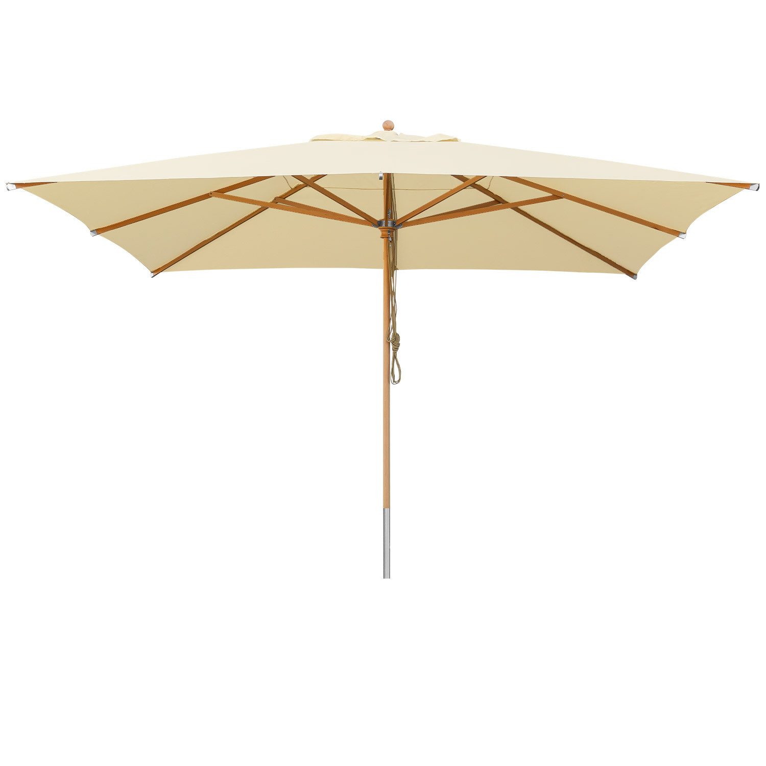 anndora-sonnenschirm Sonnenschirm 4x4 Meter quadratischer Schirm Holz Buche FSC zertifiziert, LxB: 400x400 cm, beschichteter schmutzabweisender Stoff - Seilzugmechanismus