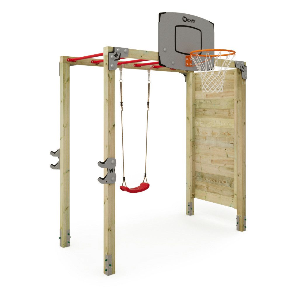 Wickey Klettergerüst FIT Gym 455 - Turnstation mit Schaukel, Basketballkorb & Fitnessfkt., (Kraftstation, Fitnessstation, Sportgeräte für zuhause, Workout, Krafttraining, Gymtower, Fitnessturm, Outdoor-Fitnessgerät für die Eltern & Kinderklettergerüst), 5 Jahre Garantie*, extrem witterungsbeständig