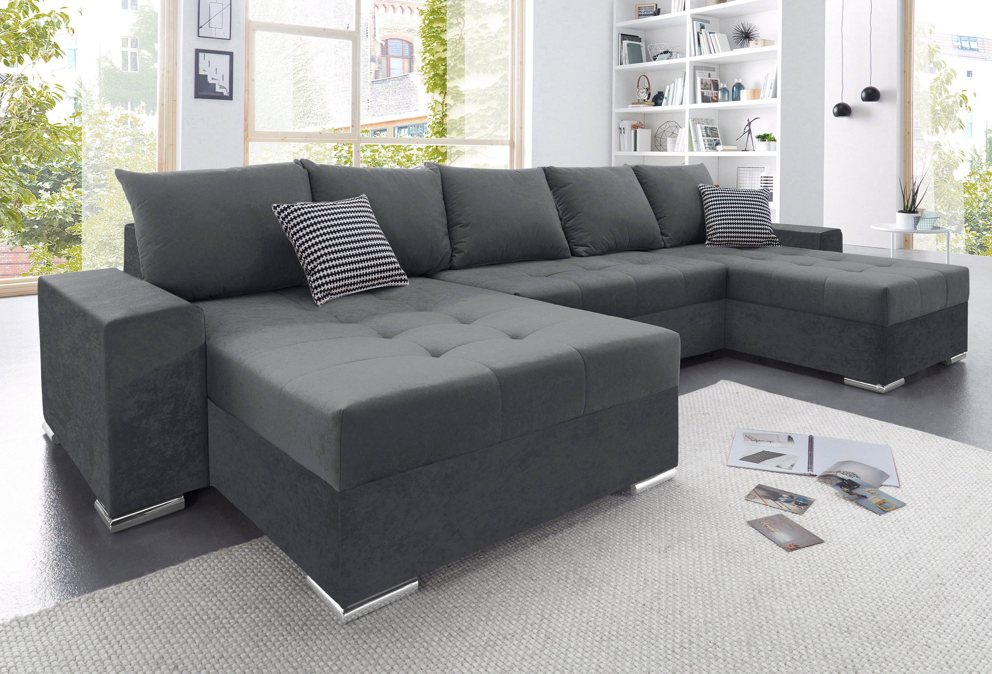 COLLECTION AB Wohnlandschaft Josy XXL U-Form, B: 333 cm, mit 2 Recamieren 77 & 97 cm, Schlaffunktion, Bettkasten & 2 Zierkissen, Federkern