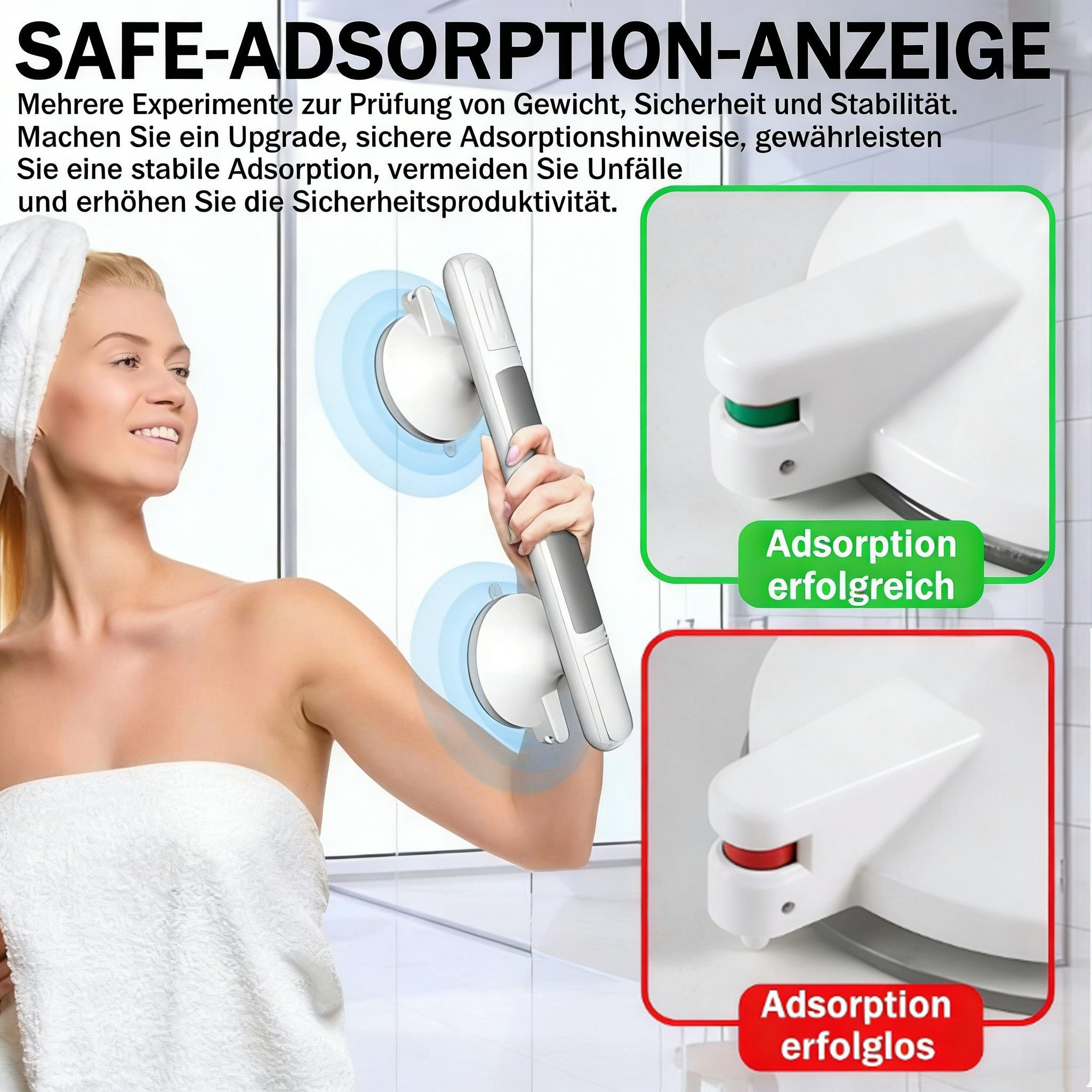 Fyrove Haltegriff Sauggriff ohne Bohren, Haltegriff für Senioren rutschfest Bad WC, ohne Bohren, wandschonend, wiederverwendbar, Sicherheitsmarkierung – Bild 5 von 5