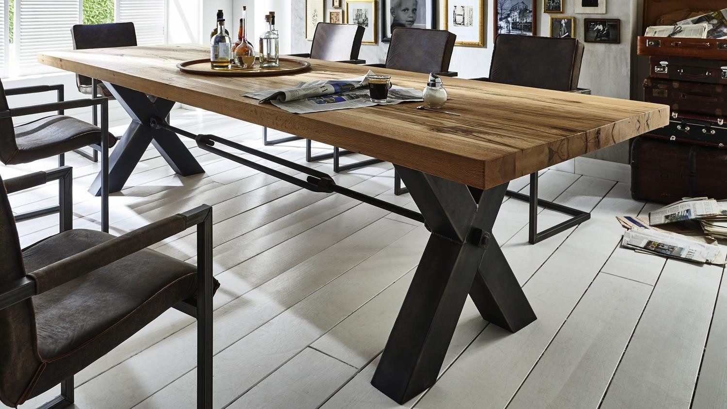 Bodahl Esstisch Esstisch Kansas Rustic Oak Massivholz 240x100 Industrial