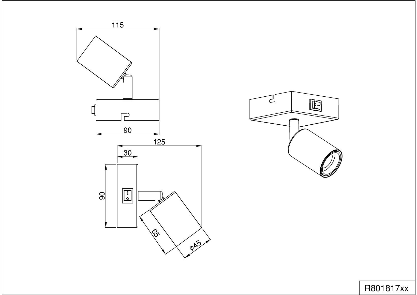 E27-Leuchtmittel ohne Wandstrahler schwenkbar dreh- Leuchten TRIO Ein-/Ausschalter, und wählbar, frei VANNES, Leuchtmittel,