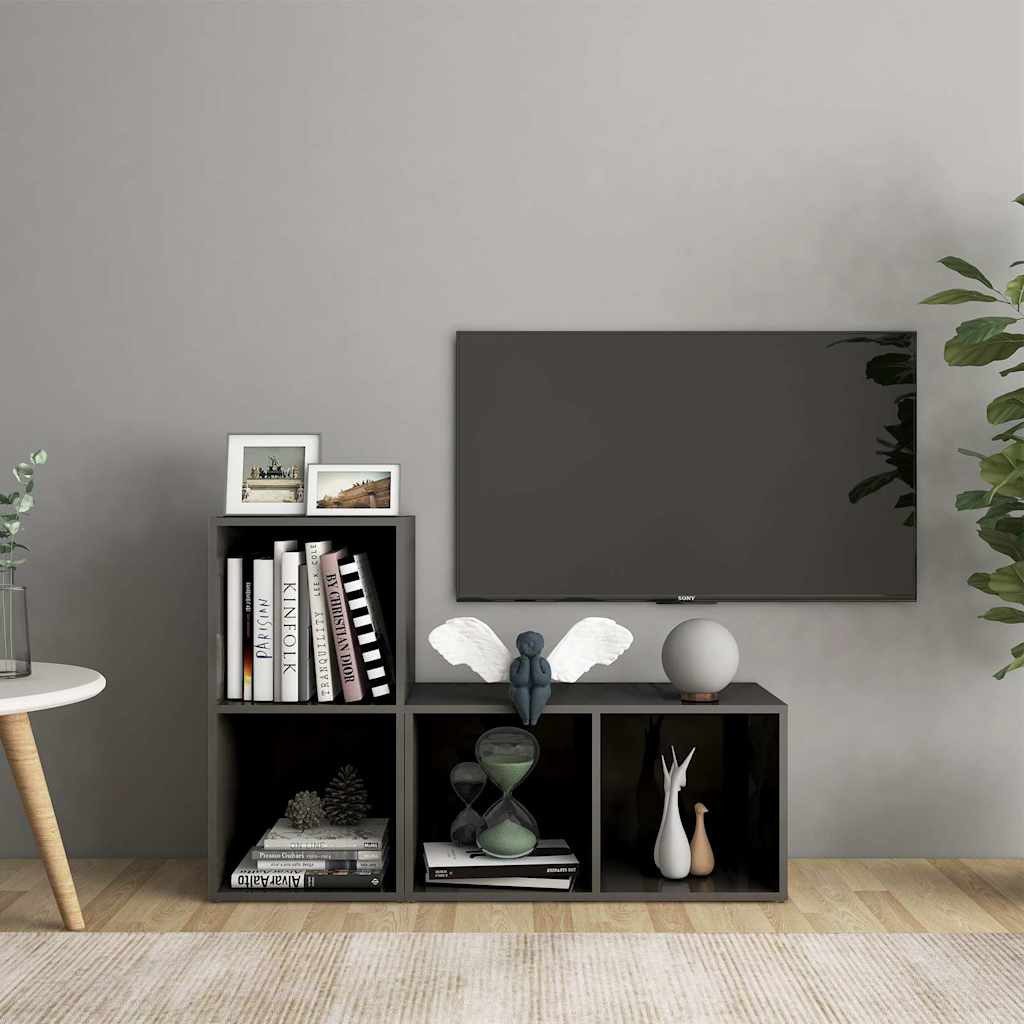 vidaXL TV-Schrank TV-Schränke 2 Stk. Hochglanz-Grau 72x35x36,5 cm Holzwerkstoff (1-St)