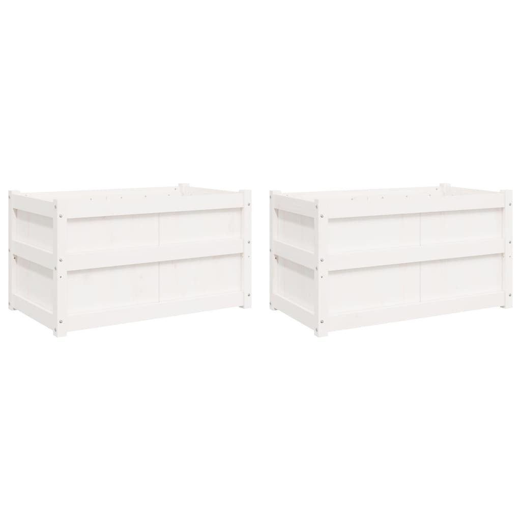 vidaXL Blumentopf Pflanzkübel 2 Stk. Weiß Massivholz Kiefer (2 St)