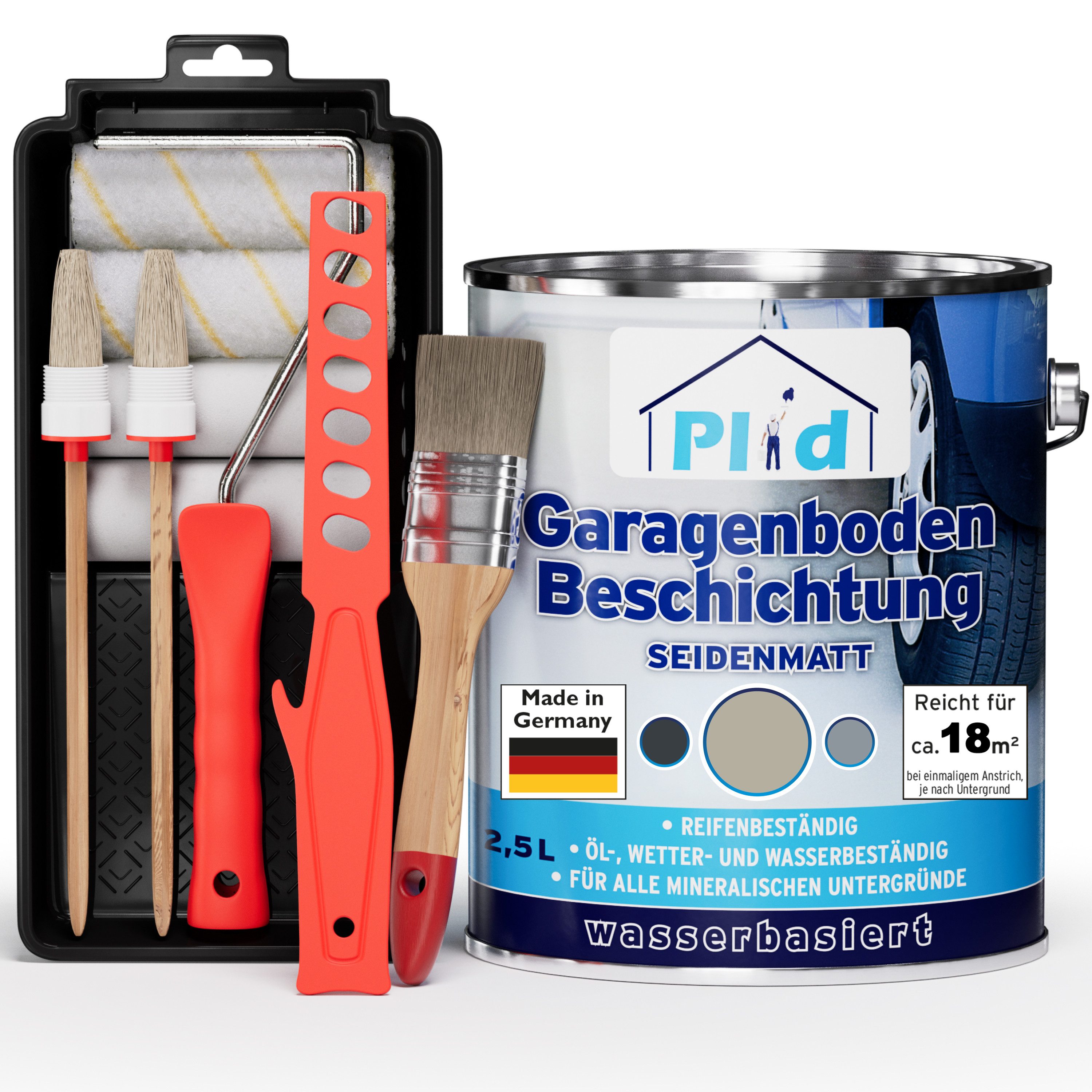 plid Bodenversiegelung Premium Garagenbodenbeschichtung Bodenbeschichtung Bodenfarbe Set, Schnelltrocknend