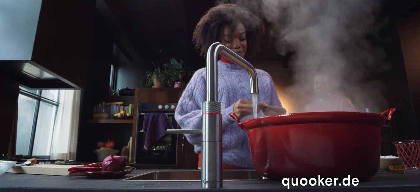 QUOOKER Küchenarmatur QUOOKER CUBE (2-St) 100°C (3FSRVSCUBE) SQUARE PRO3 Edelstahl VAQ Trinkwassersystem 2 FUSION mit mit Kochendwasserhahn