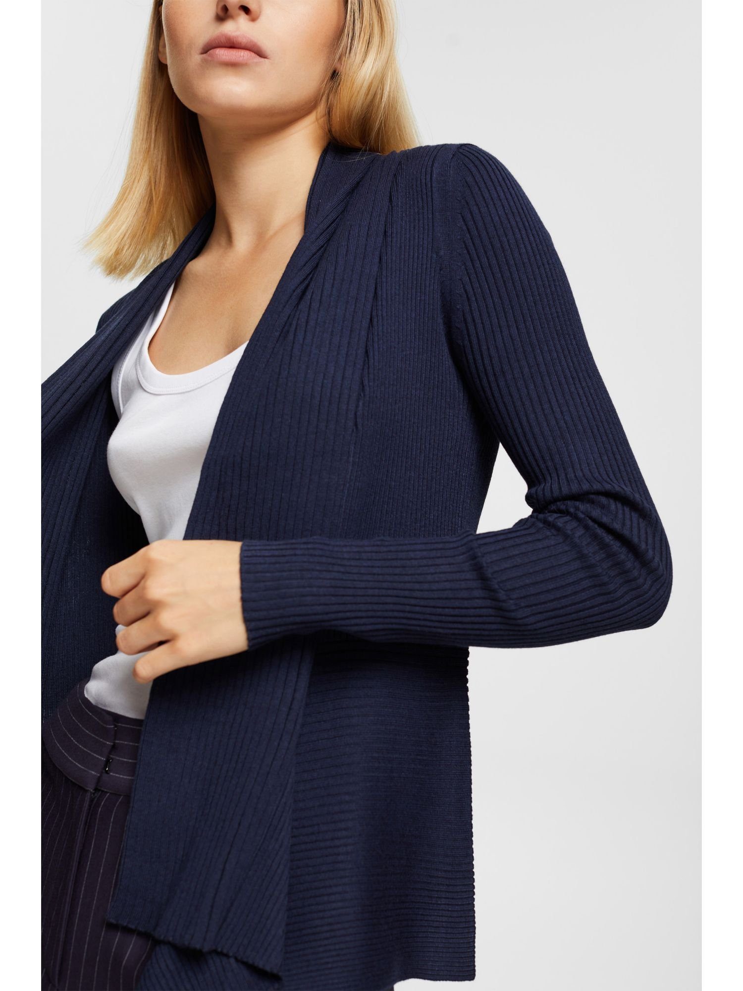 Gerippter NAVY Strickjacke (1-tlg) Esprit mit Cardigan Zipfelsaum