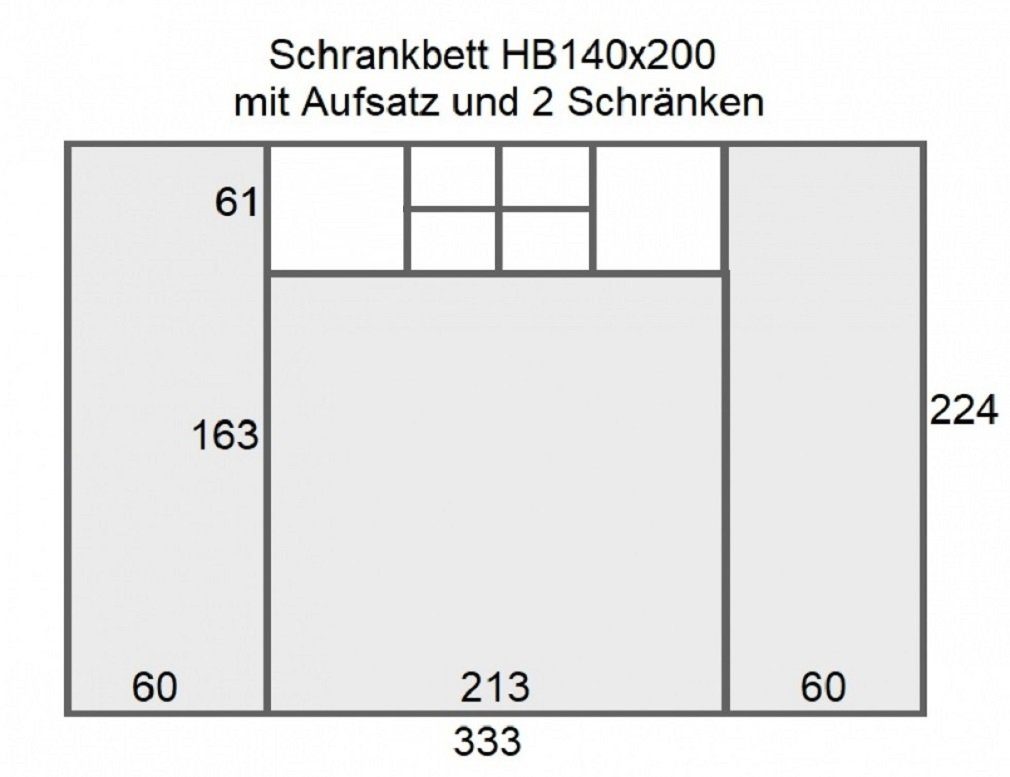 QMM TraumMöbel Schrankbett Wandbett HB 140x200 mit 2 Schränken & Aufsatz (M günstig online kaufen