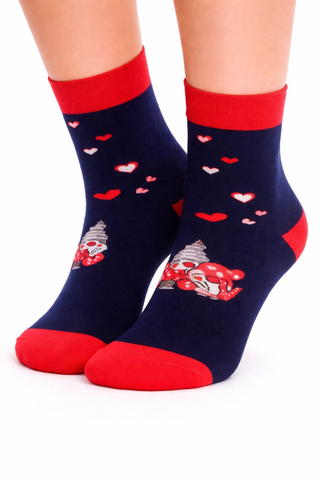 Martinex Socken 1 Paar socks Strümpfe mit Herzen Muster unisex in blau rot (unisex, für Damen, Herren und Kinder) mit Herzen, für Valentinstag, 34 35 36 37 38 39 40 41 42 43 44 45