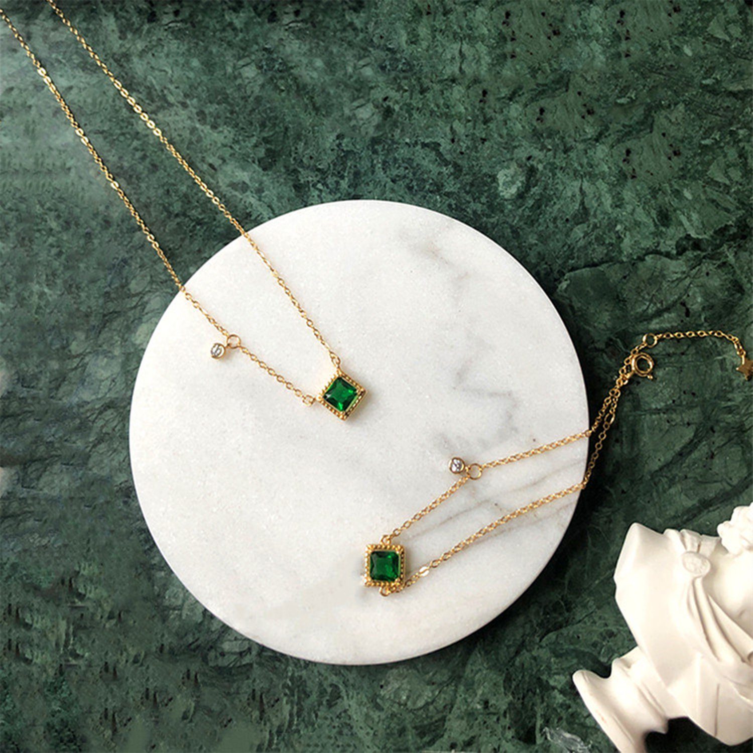 weißer Smaragd-Zirkon-Halskette, (1-tlg) Charm-Kette jalleria vergoldet, Zirkon, Choker Karat 18