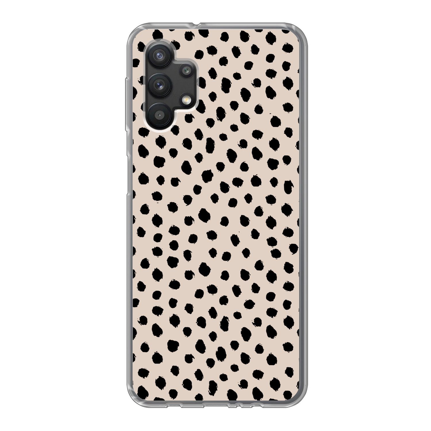 MuchoWow Handyhülle für Samsung Galaxy A32 5G Polka dots - Schwarz - Beige, Smartphone-Bumper, Print, Handy Schutzhülle Dünn
