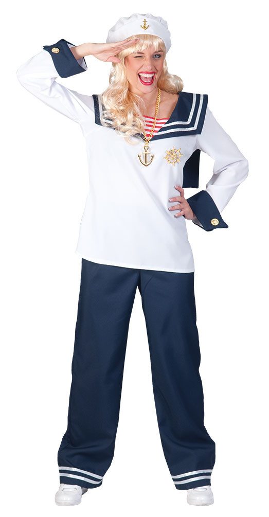 Karneval-Klamotten Kostüm Matrosen Damen Matrosin blau weiß mit Hose, Damen günstig online kaufen