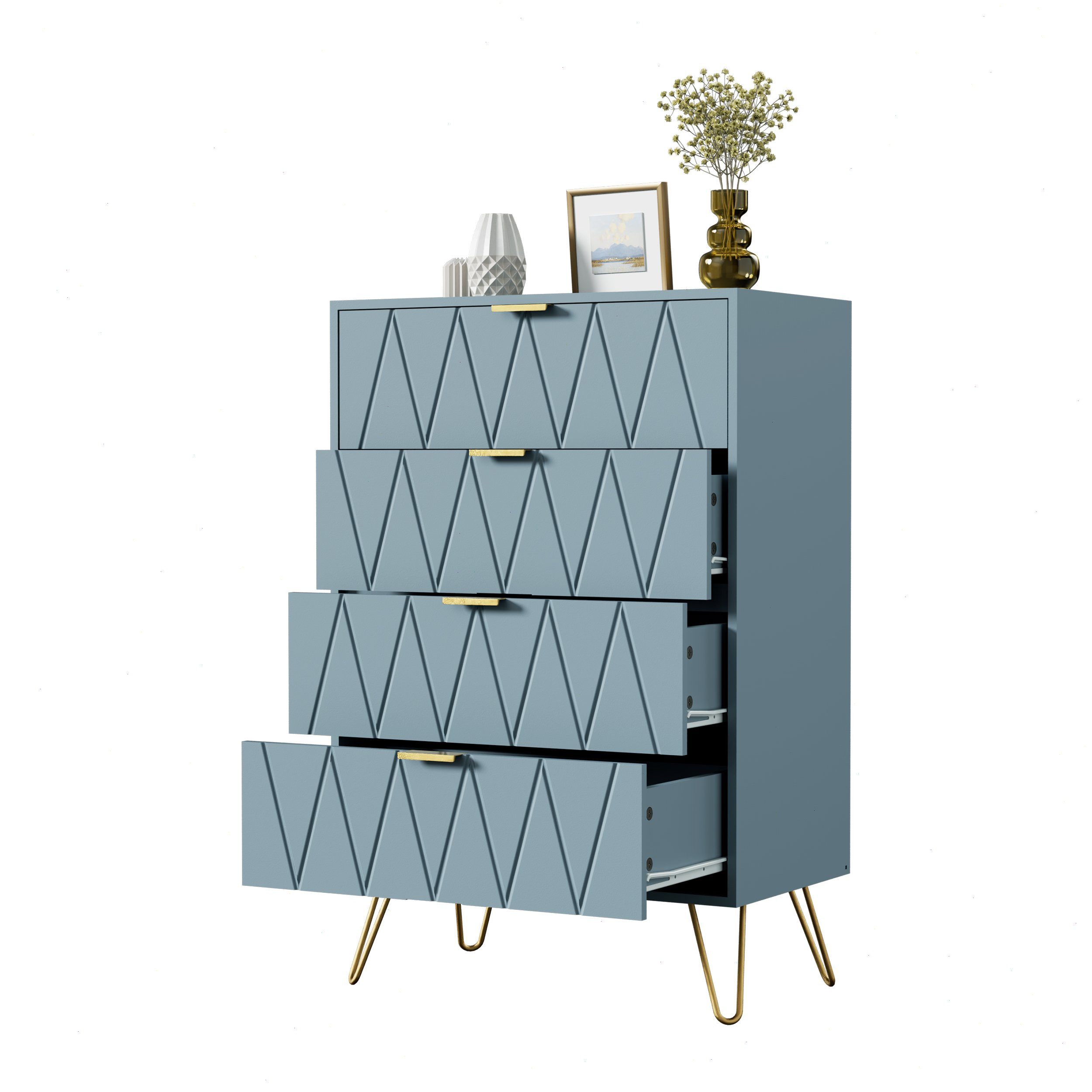 UEV Kommode mit 4 Schubladen, Sideboard für Schlafzimmer,Wohnzimmer (Mehrzweckschrank aus Holz, 60 x 34 x 91 cm), Aufbewahrungskommode, Schrank für Wohnzimmer,Schlafzimmer,Flur