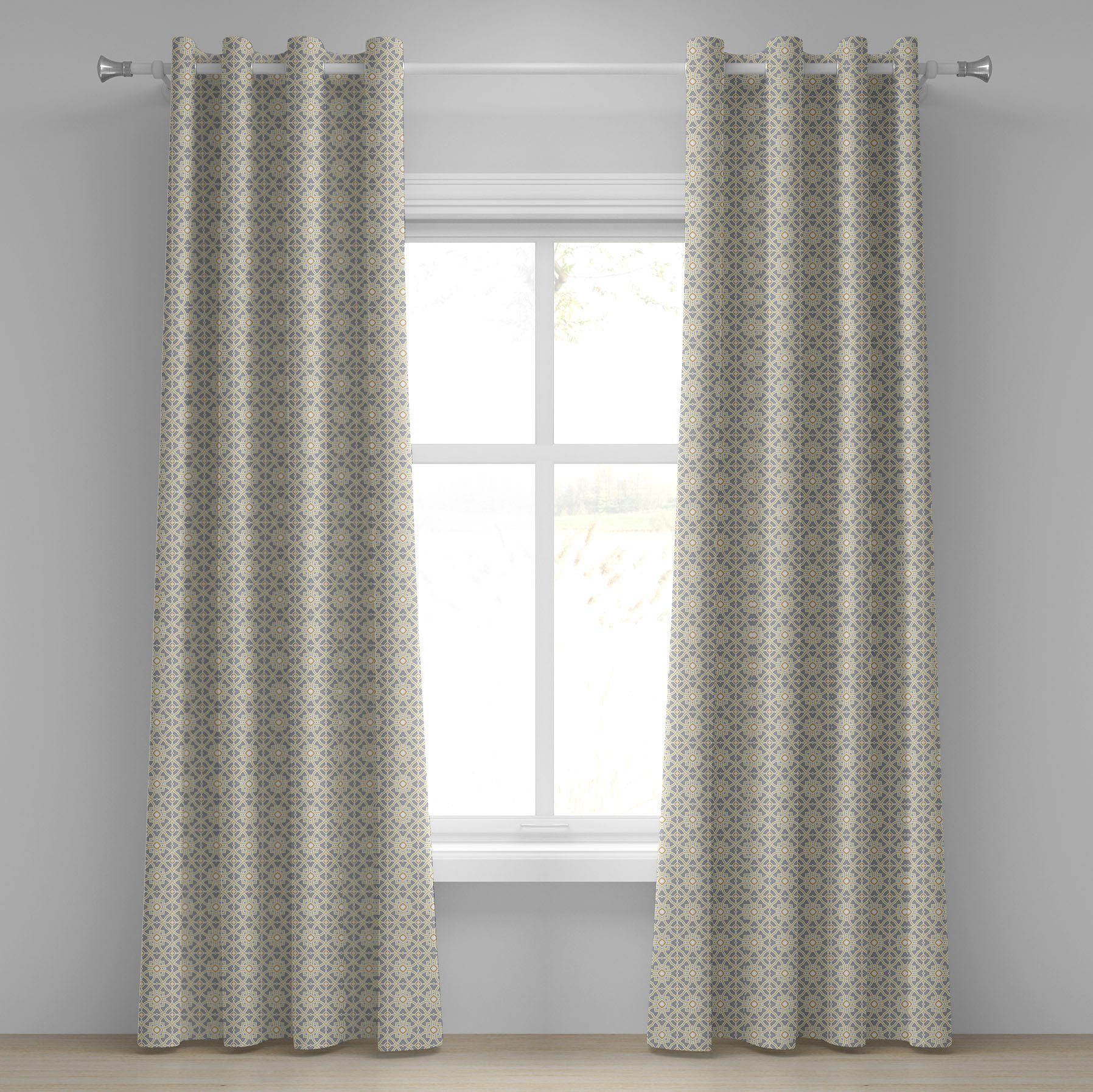Gardine Dekorative 2-Panel-Fenstervorhänge für Schlafzimmer Wohnzimmer, Abakuhaus, Ethnisch Azulejos Entwurf