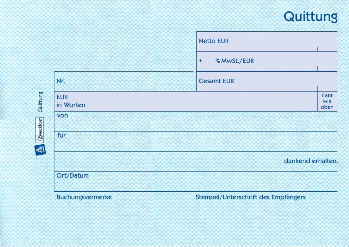 Formularblock Formularbuch Quittung mit Mwst. A6 quer VE=50 Blatt
