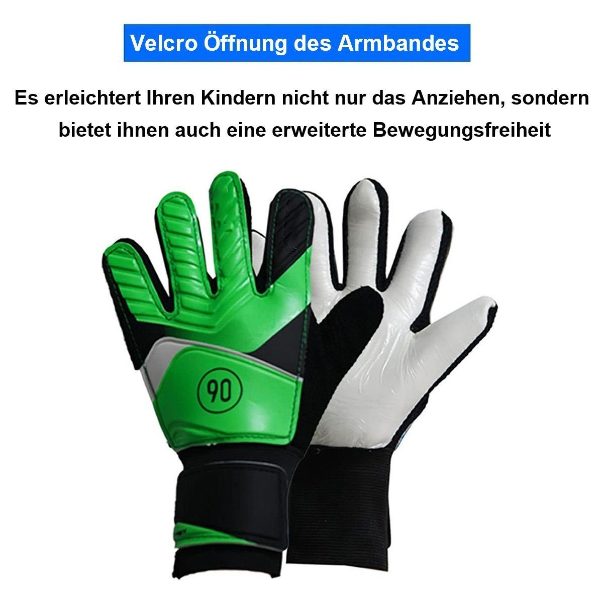 SOTOR Torwarthandschuhe Abriebfestes Latex-Rutschfest Handgelenkshandschuhe) (Verstellbare Kinder-Fußball-Torwarthandschuhe Grün