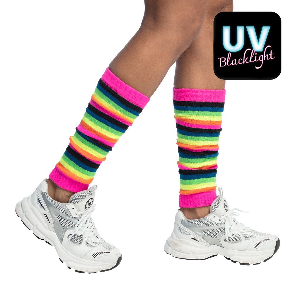 Boland Kostüm Beinwärmer Stulpen Muster Biene Maikäfer Regenbogen Neon-Pink UV, Wahl: Mit UV-Effekt, Regenbogen-Muster, Maikäfer oder Bienenmotiv