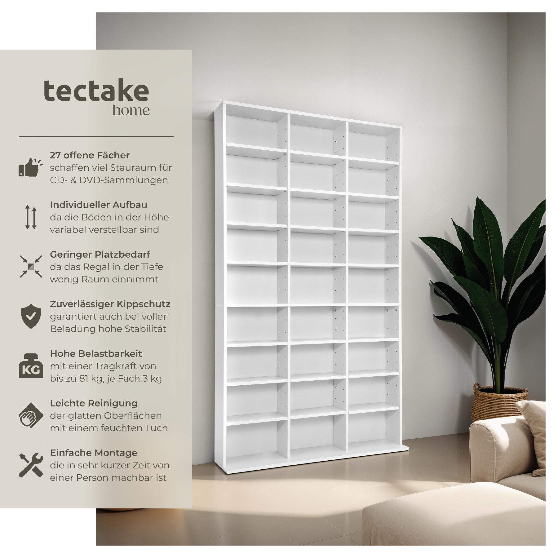 tectake CD-Regal Medienregal Christel in Holzoptik 180x102x23,5cm, Sammlers günstig online kaufen