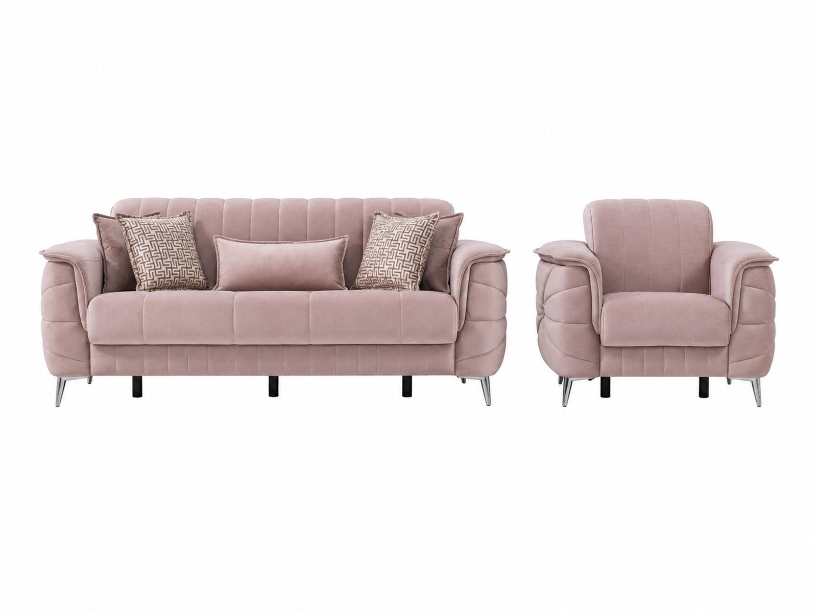 Villa Möbel Polstergarnitur Osorno, (2-tlg. Set, Set besteht aus: 2-Sitzer + Sessel), Beige mit Schlaffunktion durch aufklappbare Sitzfläche