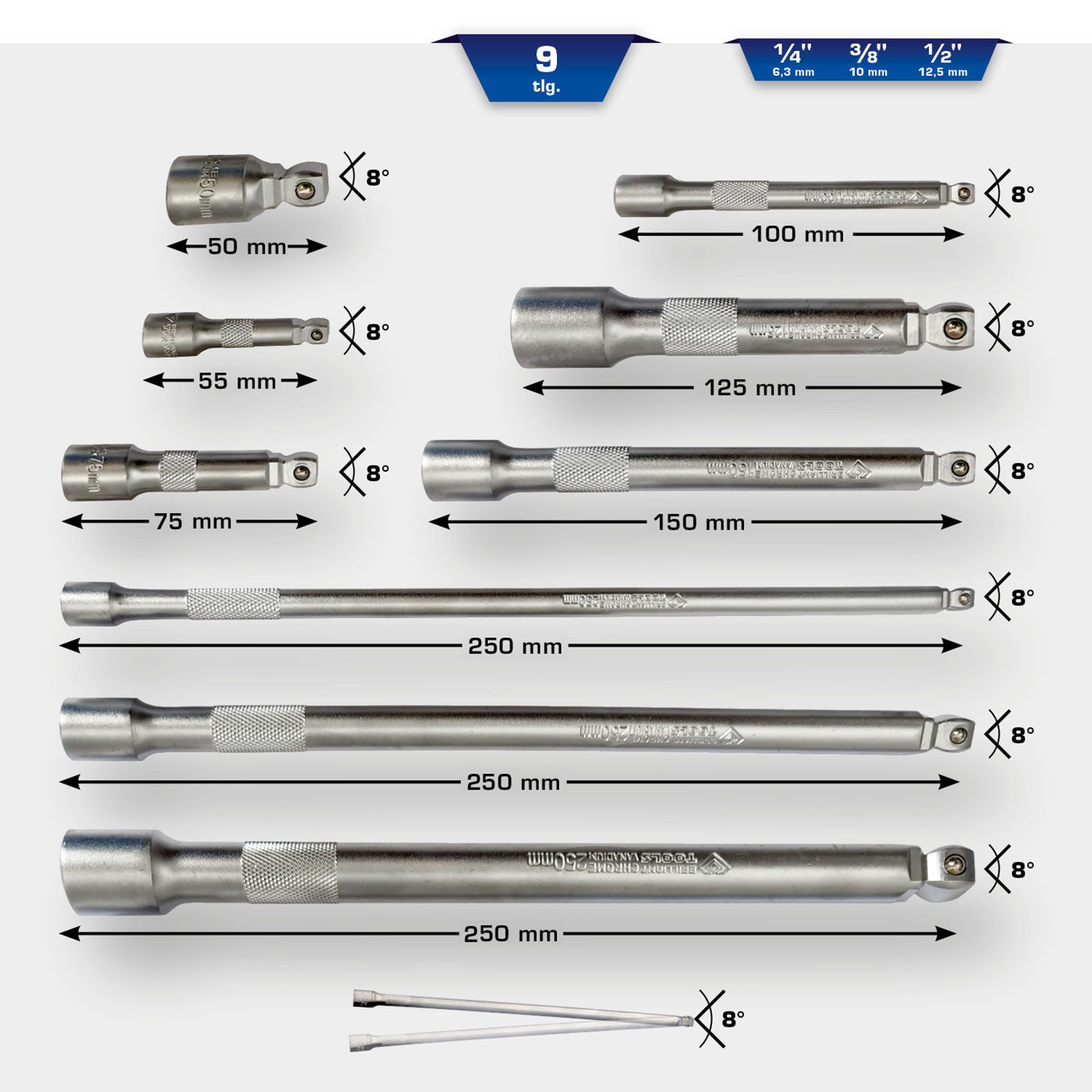 Thumbnail - Brilliant Tools Bit- und Steckschlüsselset BRILLIANT TOOLS Kippverlängerungs-Satz 1/4" + 3/8" + 1...