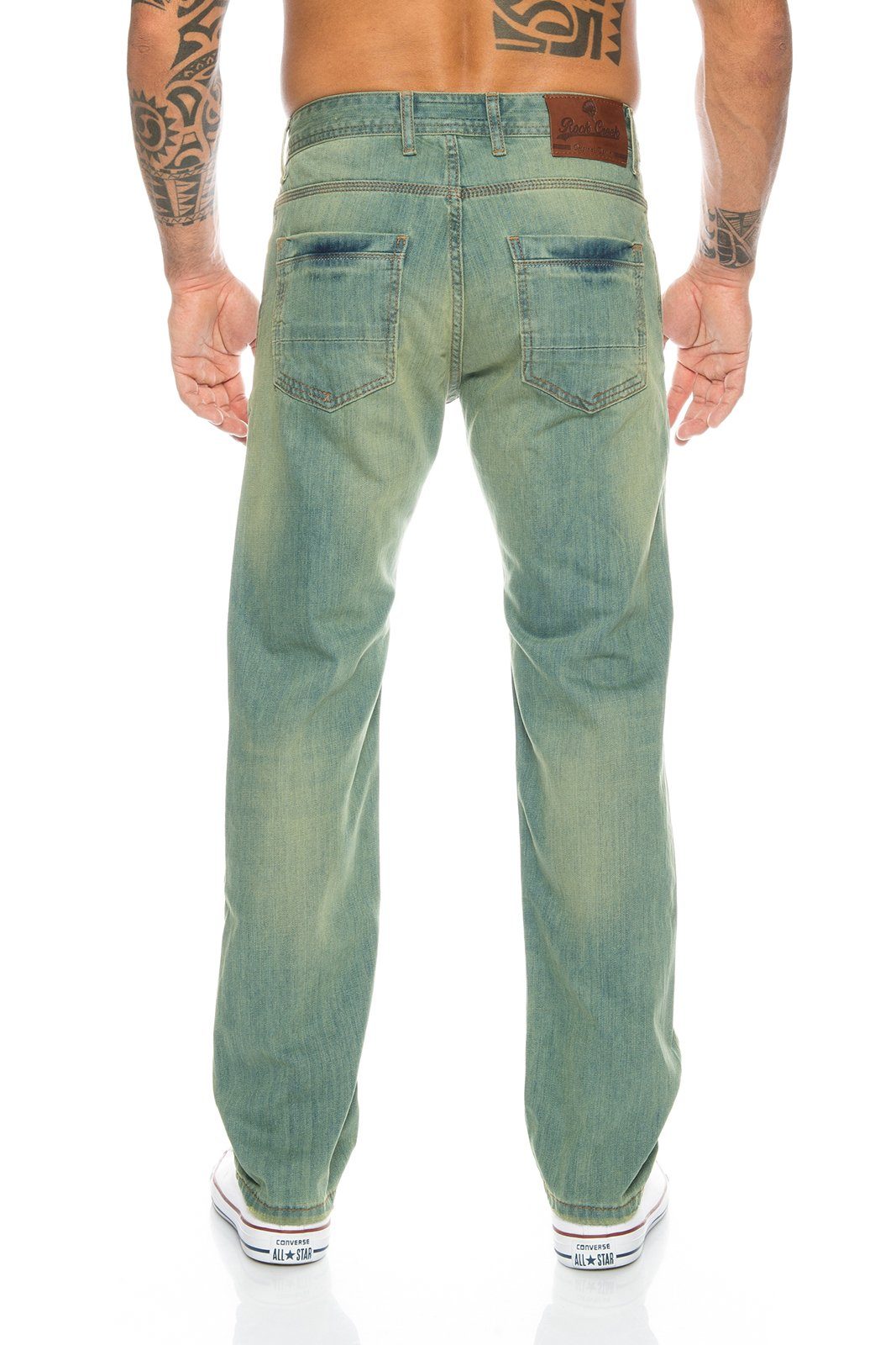 Rock Creek Straight-Jeans Herren Jeans Stonewashed Grün RC-2103B