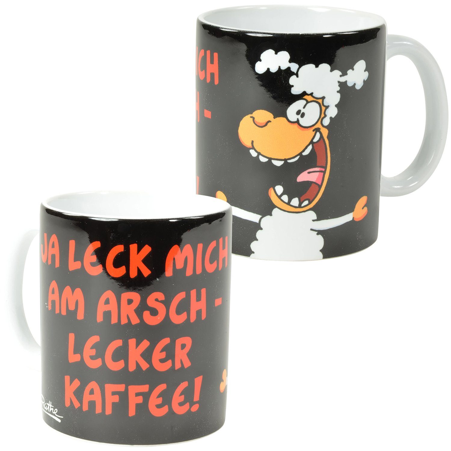 United Labels® Tasse Ralph Ruthe Tasse - Ja leck mich am Arsch - Schwarz 320 ml, Keramik | Tassen