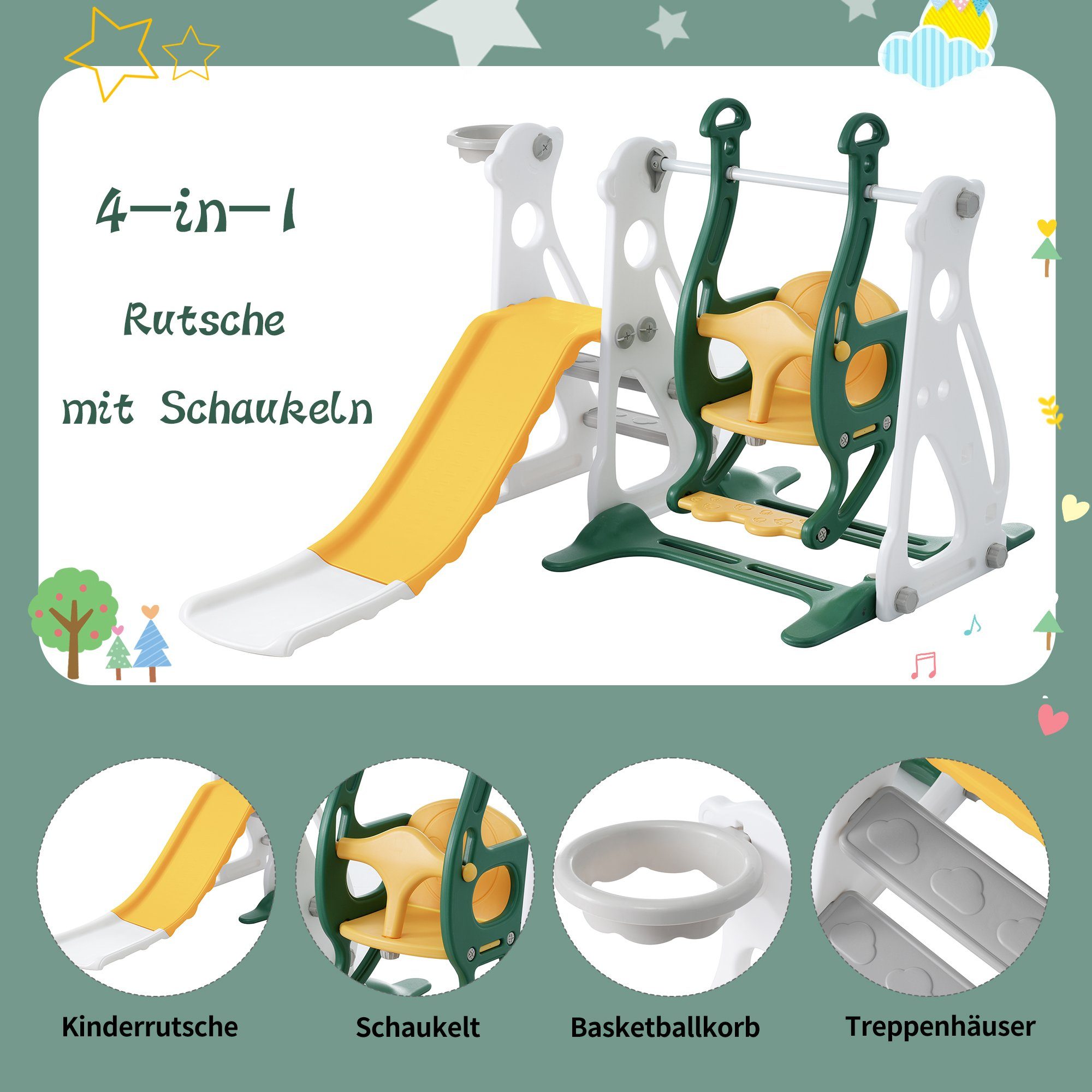 Merax Rutsche inkl. Rutsche, Schaukel, Treppe und Basketballkorb, 4-in-1 Ki günstig online kaufen