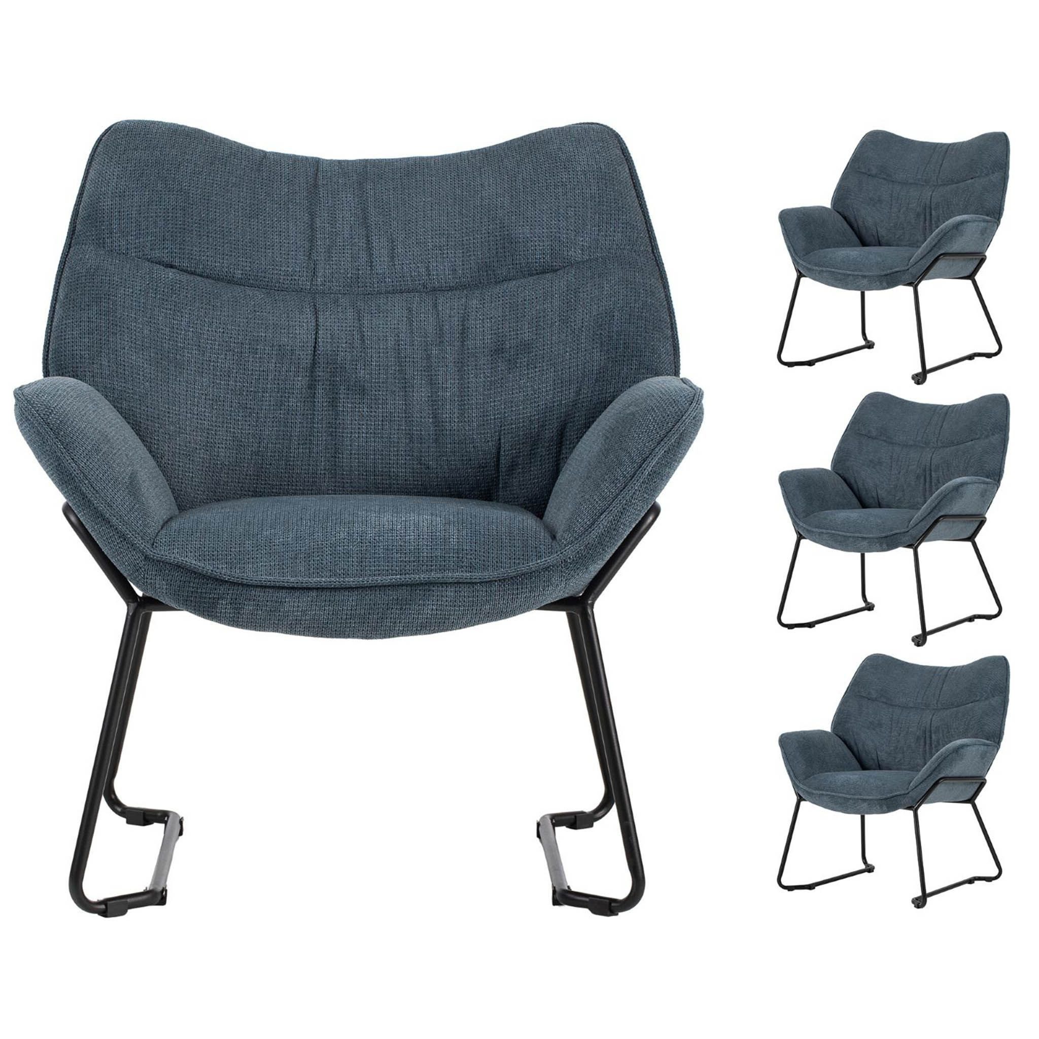 bene living Loungesessel Aliano - blau (4-St., 4er Set), schwarzes Metall-Gestell - bequeme Arm- und Rückenlehne