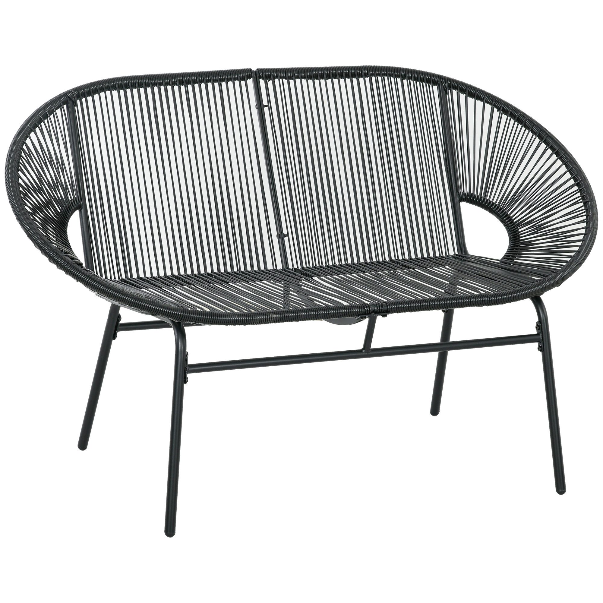 CHICFURN Gartenbank Polyrattan Sitzbank 2-Sitzer, belastbar bis 260 kg, Schwarz (Packung, 1-St., Stabile Stahlkonstruktion für den Außenbereich), Geeignet für Terrasse und Balkon