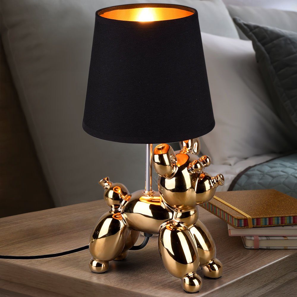 etc-shop Schreibtischlampe, Leuchtmittel nicht inklusive, Tischleuchte Hund Schlafzimmerlampe Tischlampe Textil Gold